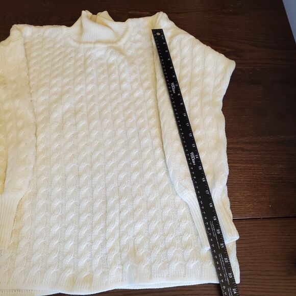 Vtg Sideffects 80s Womens Cream Cableknit Turtleneck M Sweater Acrylic Oversized - Picture 9 of 14